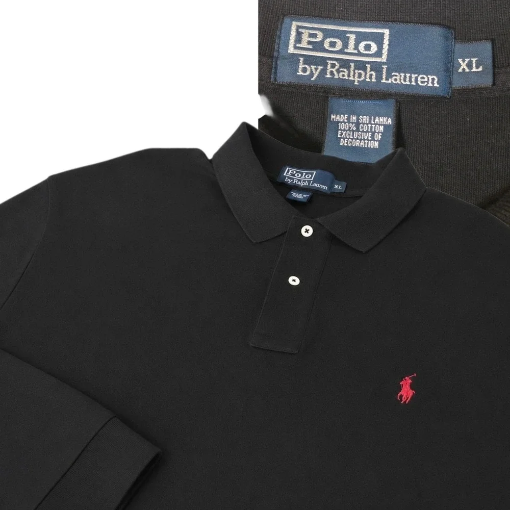 Polo Ralph Lauren Polo Shirt Mens XL Black Long Sleeve Red Pony Logo Pique